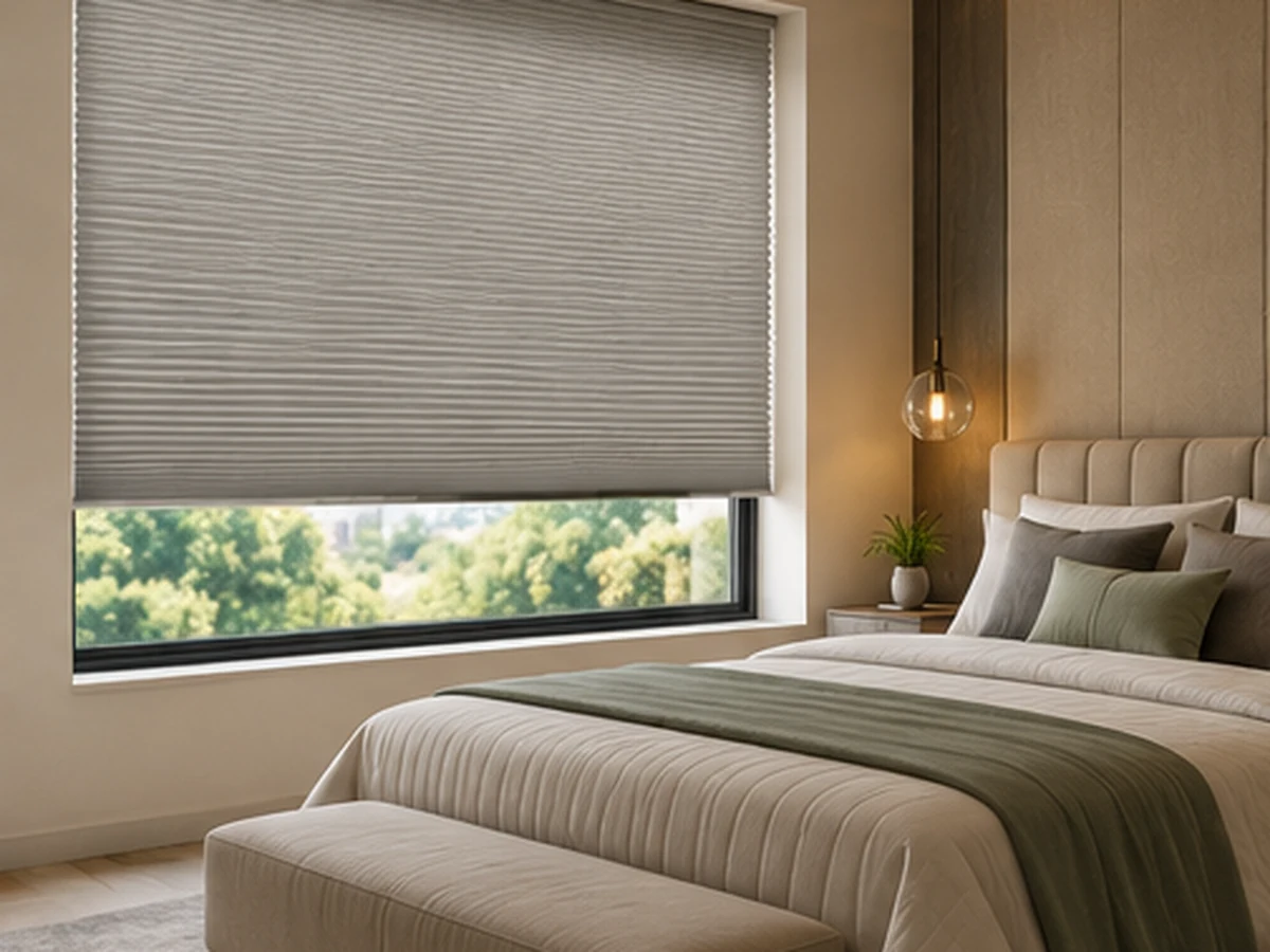 Honeycomb Blinds Charcoal Bedroom