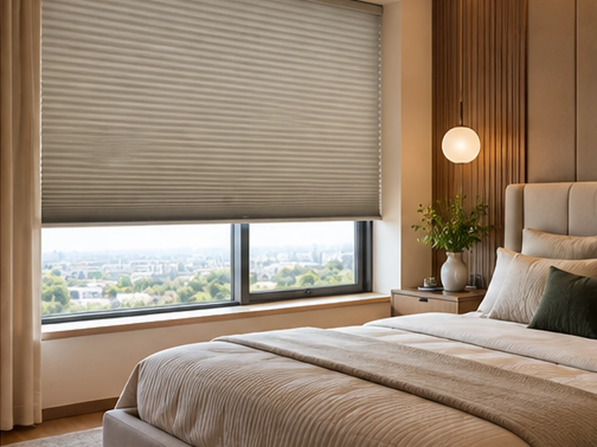Honeycomb Blinds Soft Grey Bedroom