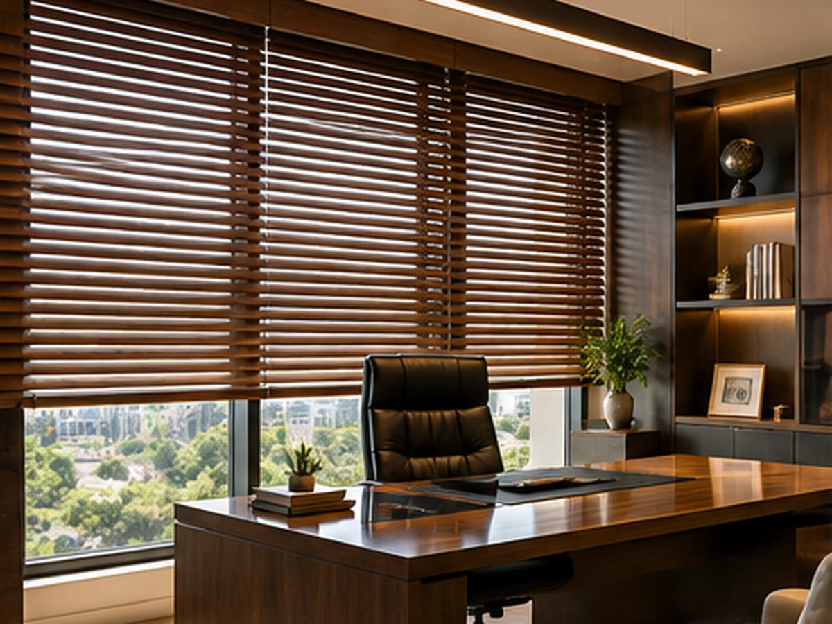 Wooden Blinds Dark Walnut Office